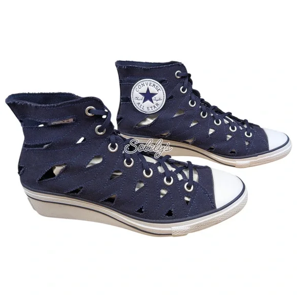 Converse 2014 RARE Hi-Ness Cutout Canvas Wedge Blue White Sneaker Womens 7